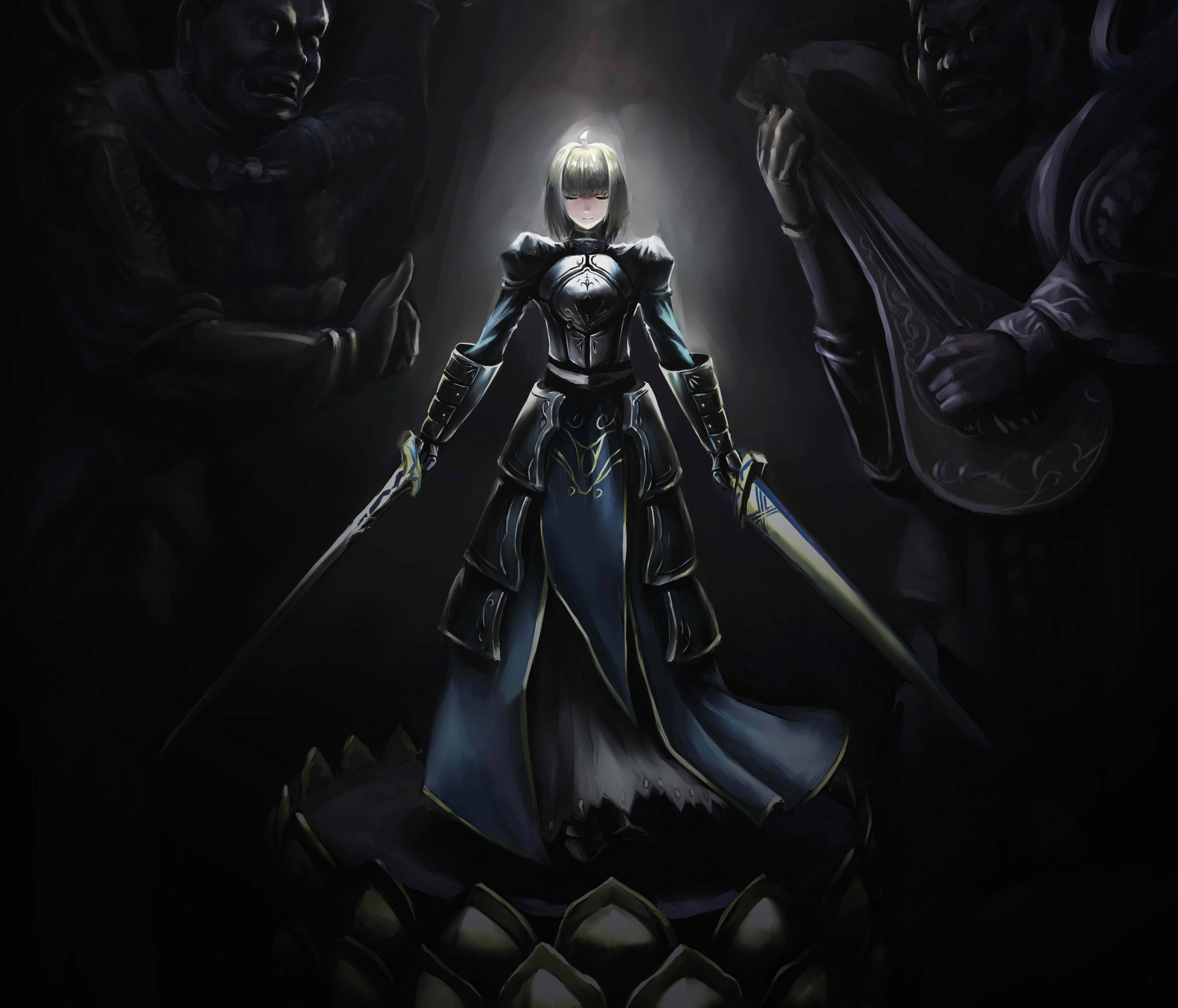 Saber Fate Stay Night Dual Swords, 4K Desktop Wallpaper