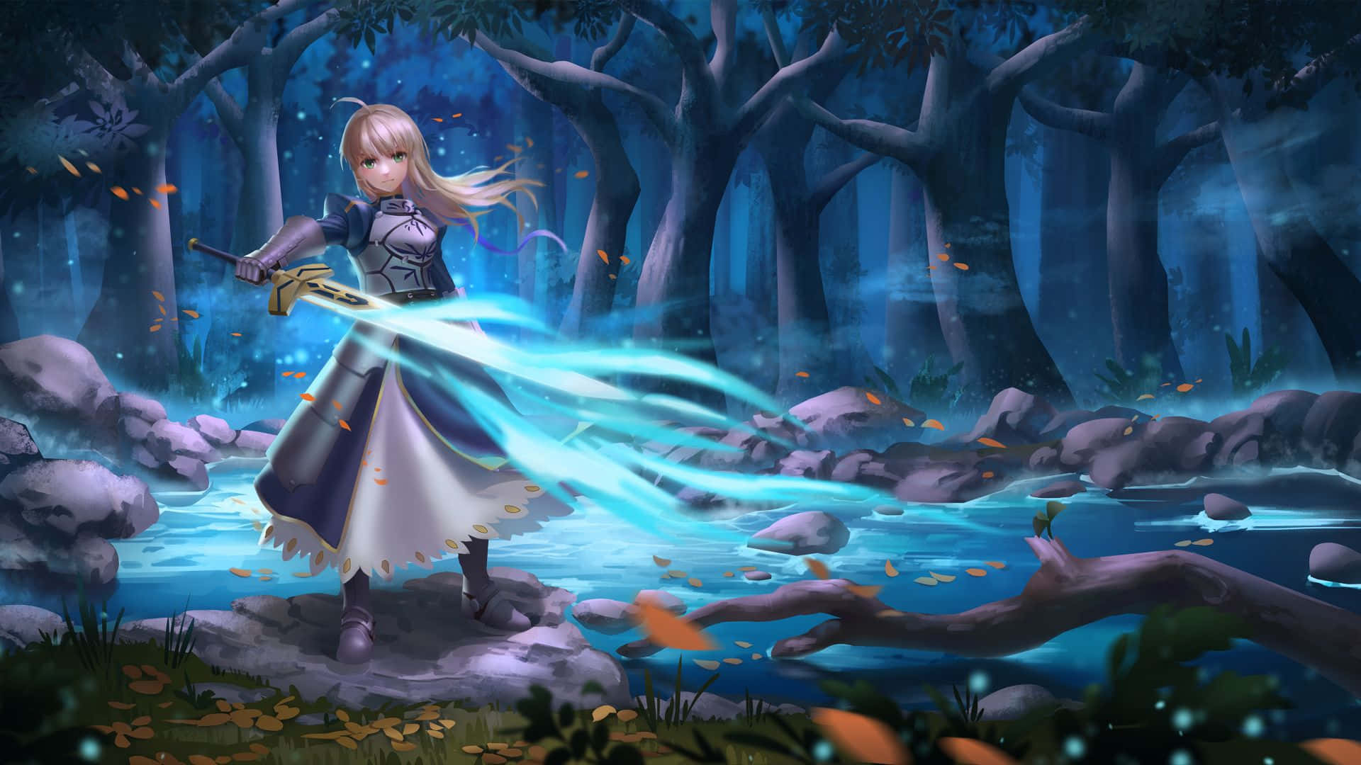Saber Fate Stay Night Near River, Full HD Desktop Wallpaper