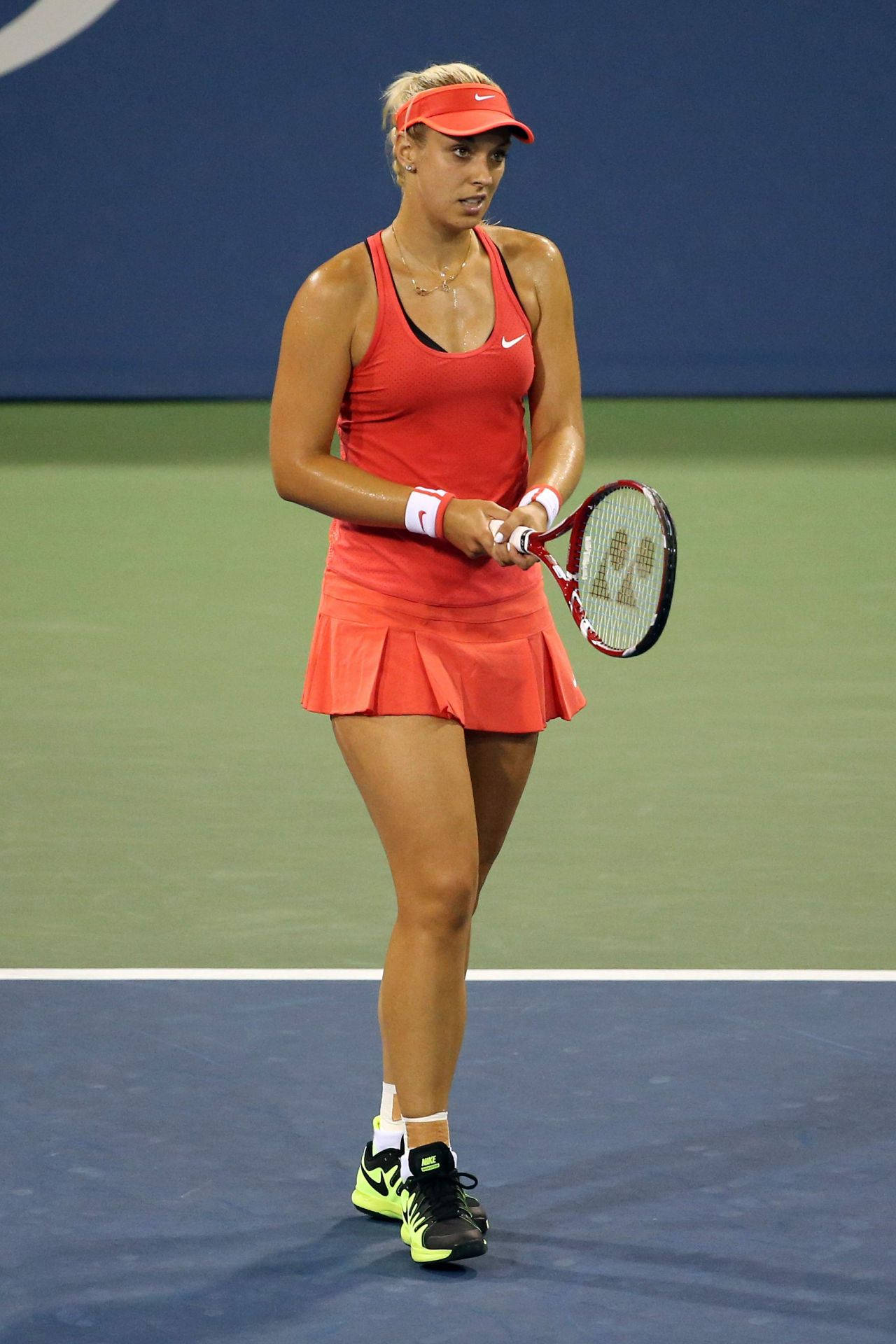 Sabine Lisicki, red outfit, blue hard court, Full HD Phone Wallpaper
