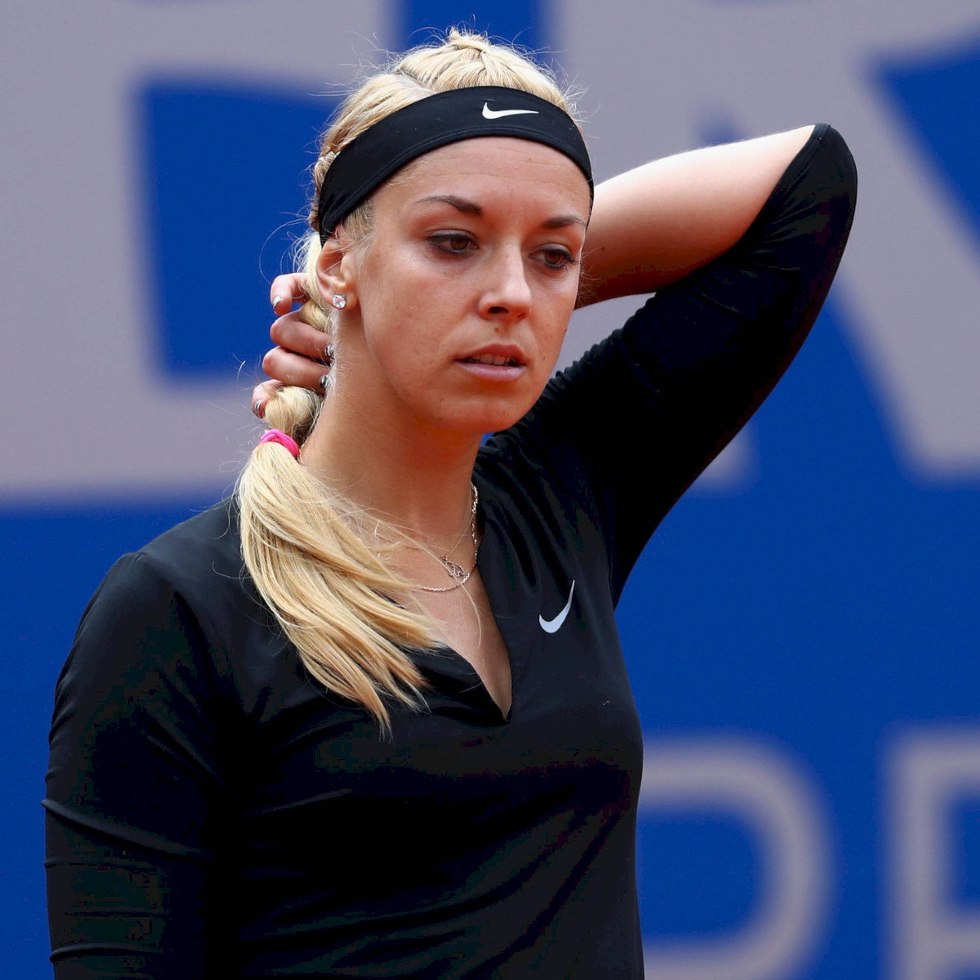Sabine Lisicki, black Nike top, blue court backdrop, Full HD Desktop Wallpaper