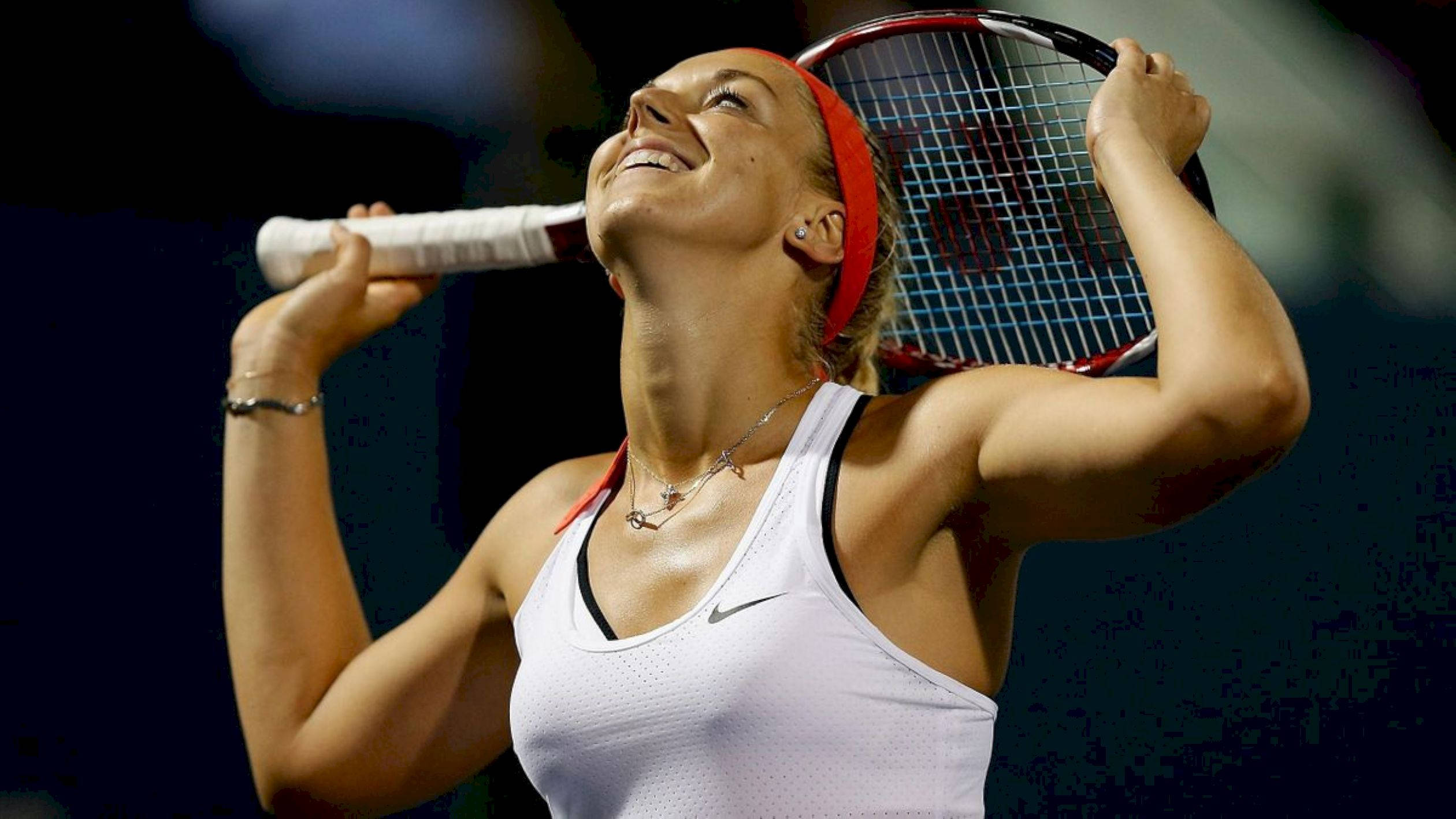Sabine Lisicki, racket, stadium lights, Full HD Desktop Wallpaper