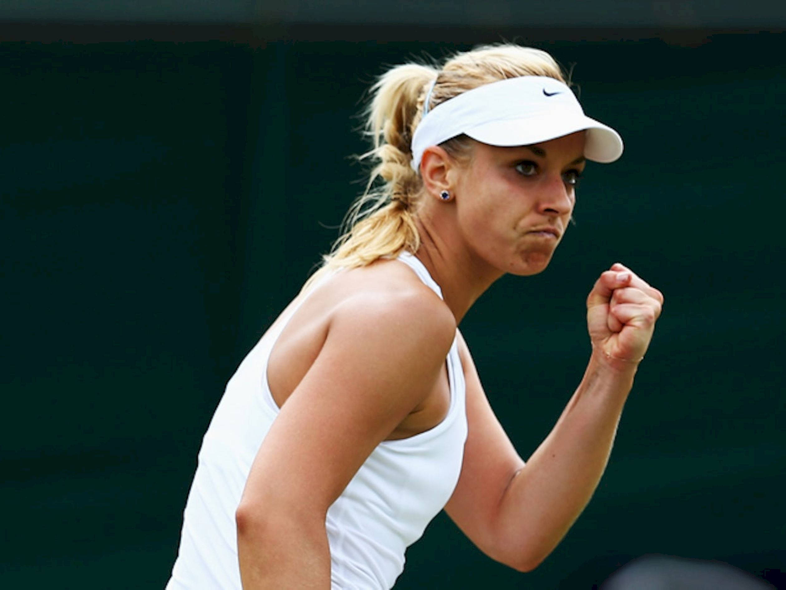 Sabine Lisicki, white gear, fist pump, Full HD Desktop Wallpaper