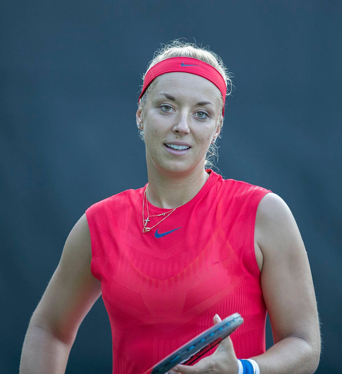 Sabine Lisicki, vibrant red sleeveless top, matching headband, HD Phone Wallpaper
