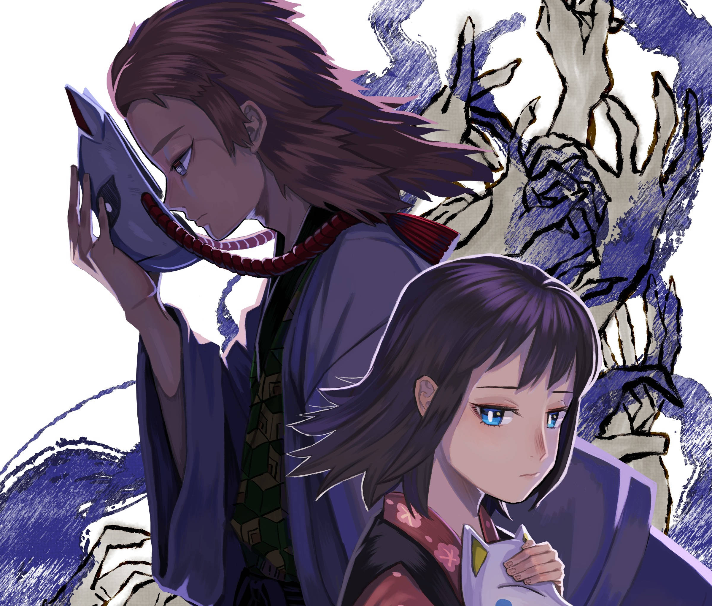 Sabito, anime characters, traditional attire, Full HD Desktop Wallpaper