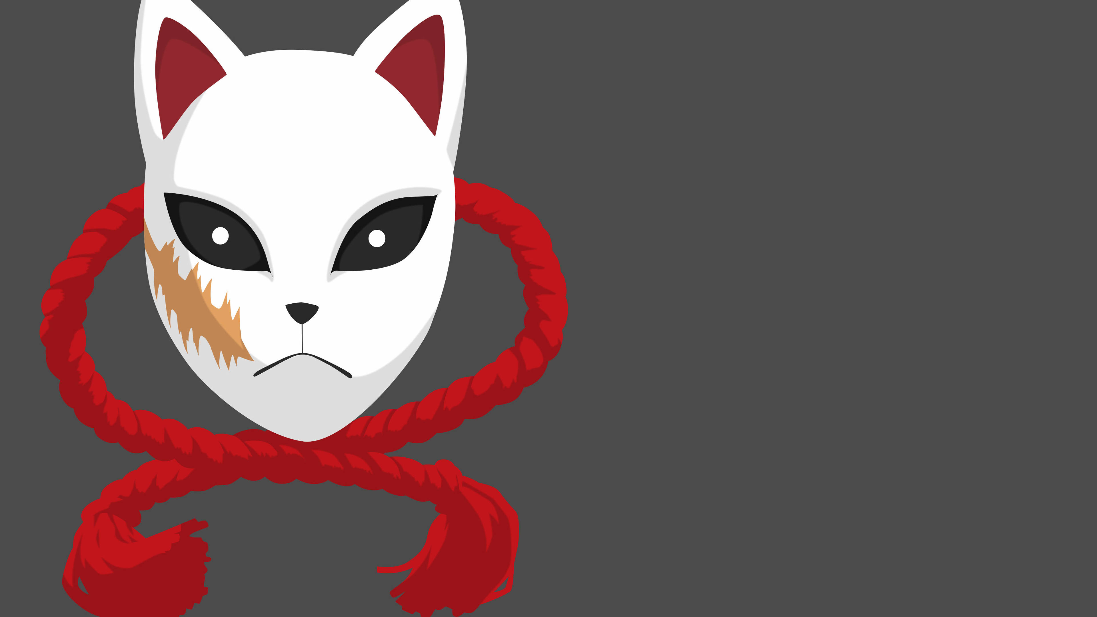Sabito, white fox mask, red inner ears, 4K Desktop Wallpaper