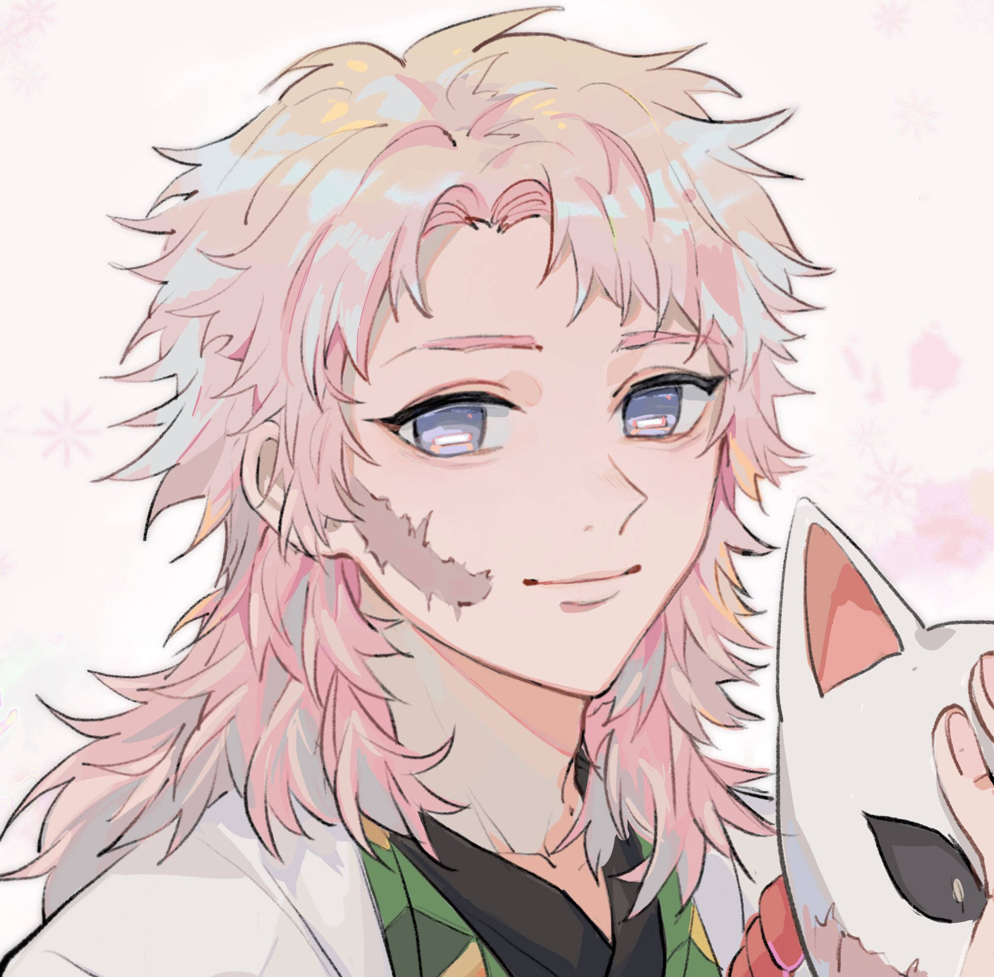 Sabito, spiky pink hair, blue eyes, Full HD Desktop Wallpaper