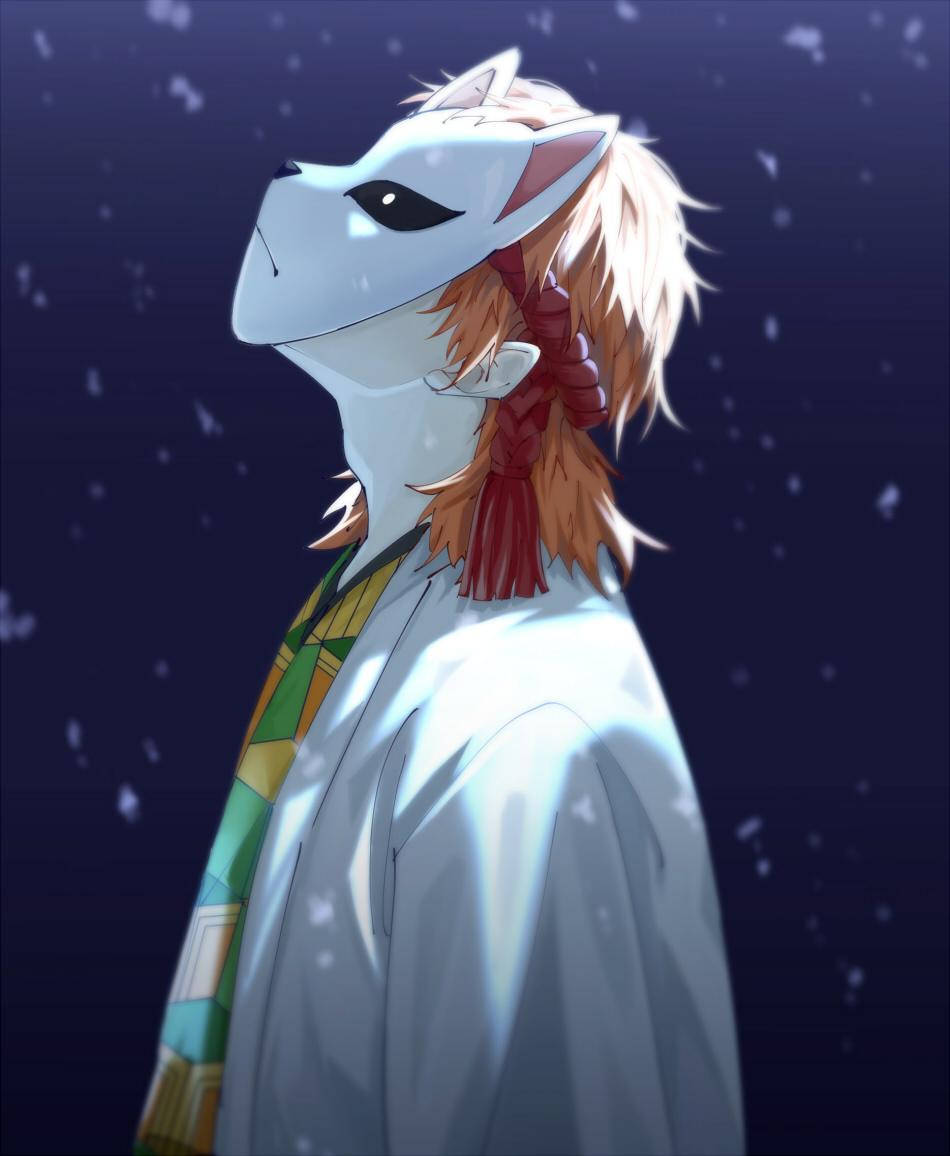 sabito, fox-masked anime character, orange hair, SD Phone Wallpaper