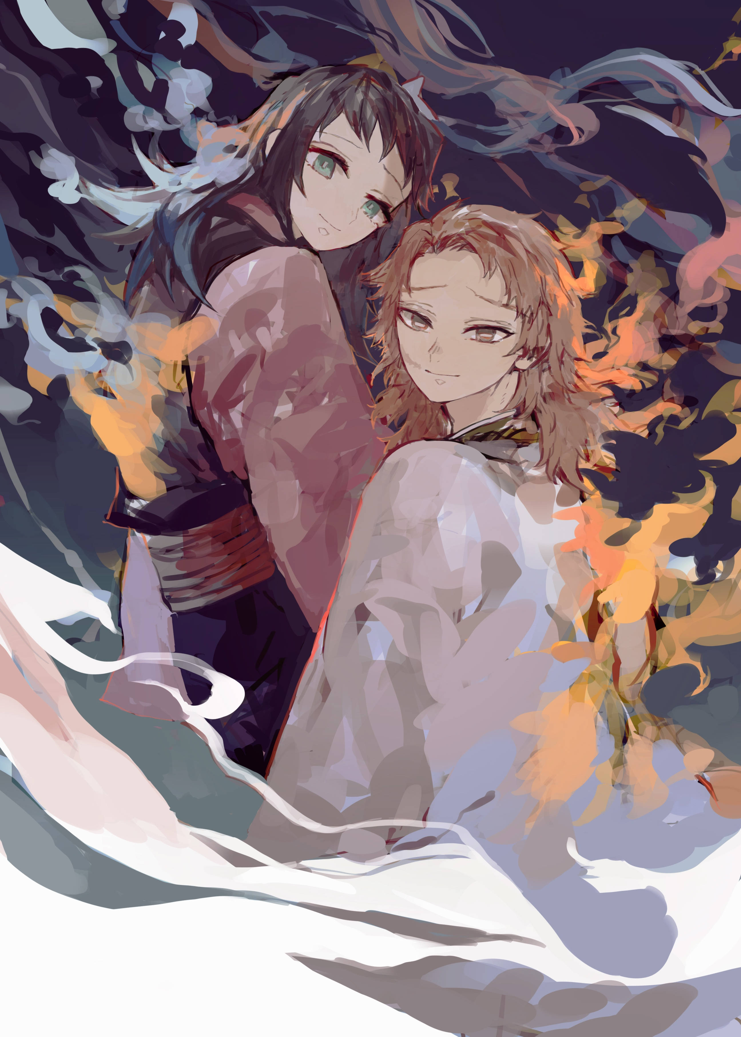 Sabito, anime characters, swirling flames, 2K Phone Wallpaper