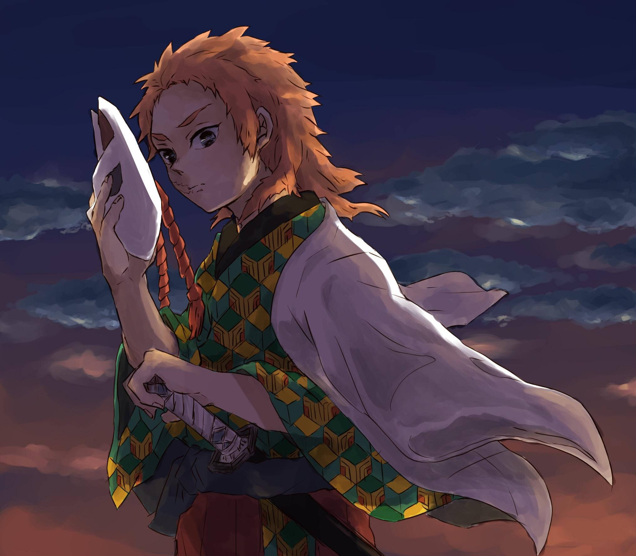 Sabito, orange hair, geometric kimono, Full HD Desktop Wallpaper