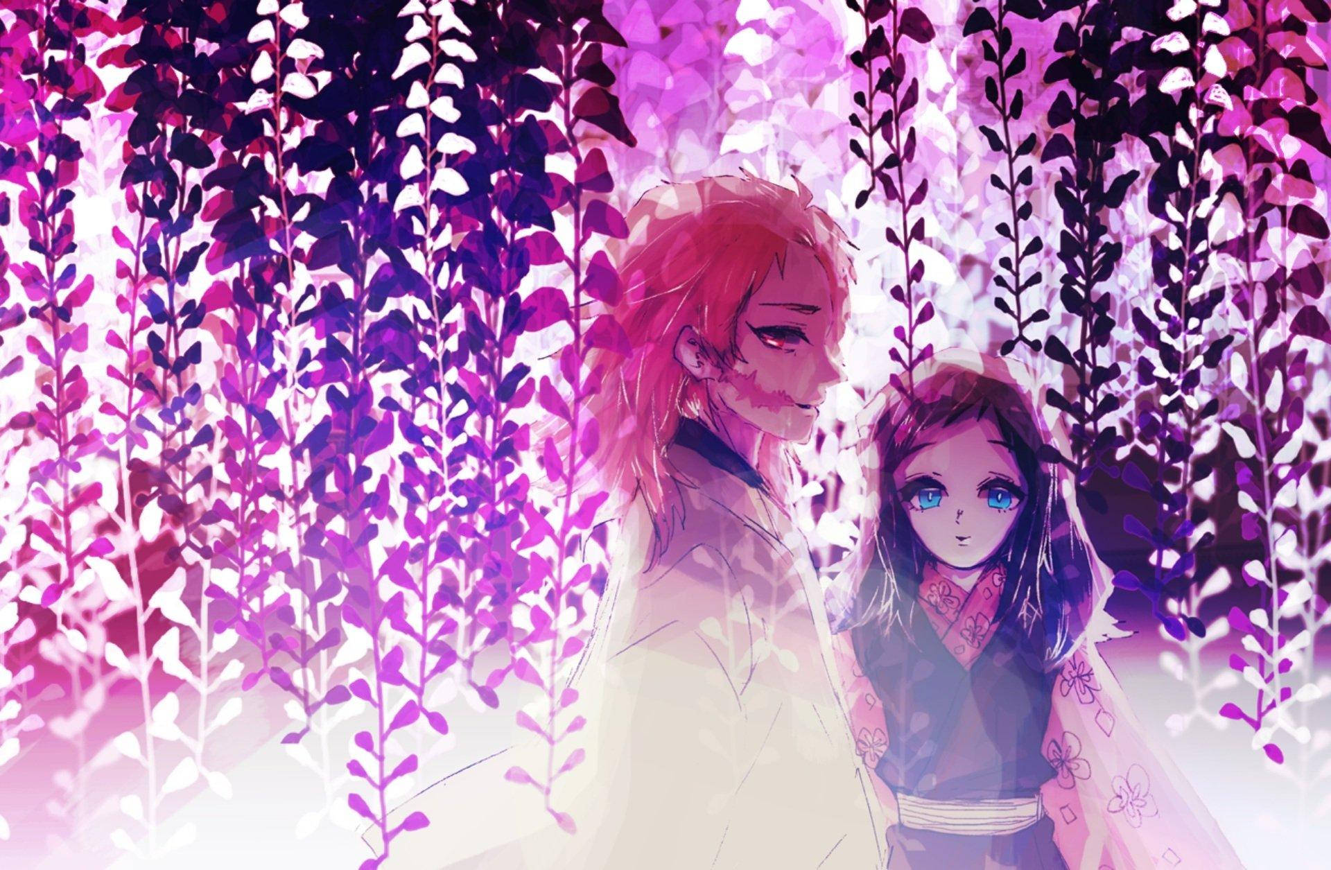 purple canopy, cascading purple wisteria vines, soft pink and violet light, Full HD Desktop Wallpaper