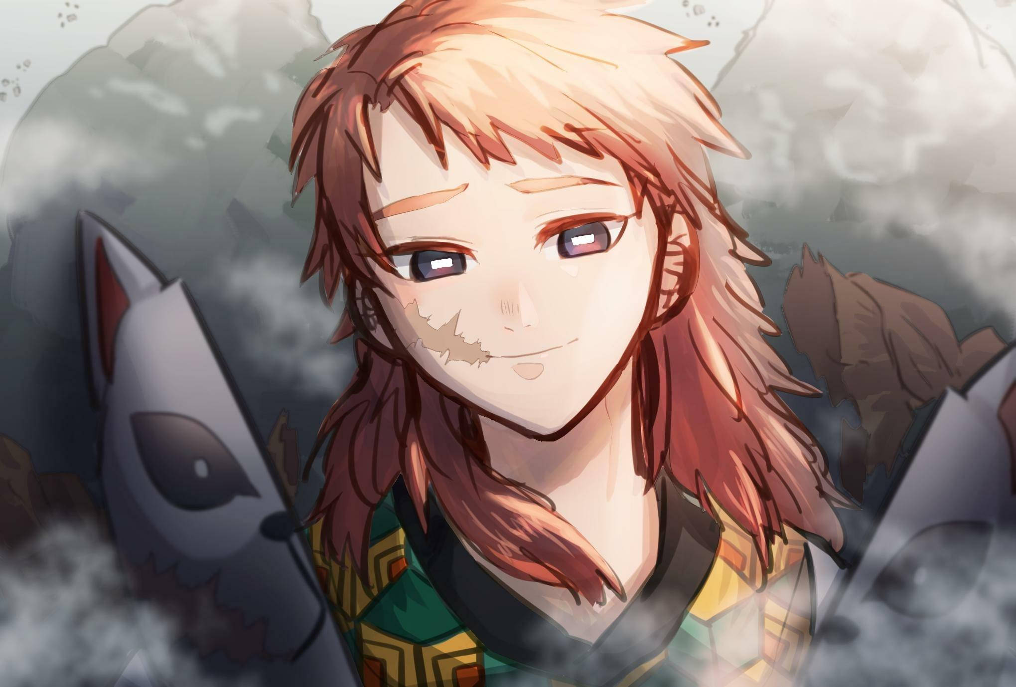 Sabito, spiky orange hair, gentle smile, Full HD Desktop Wallpaper