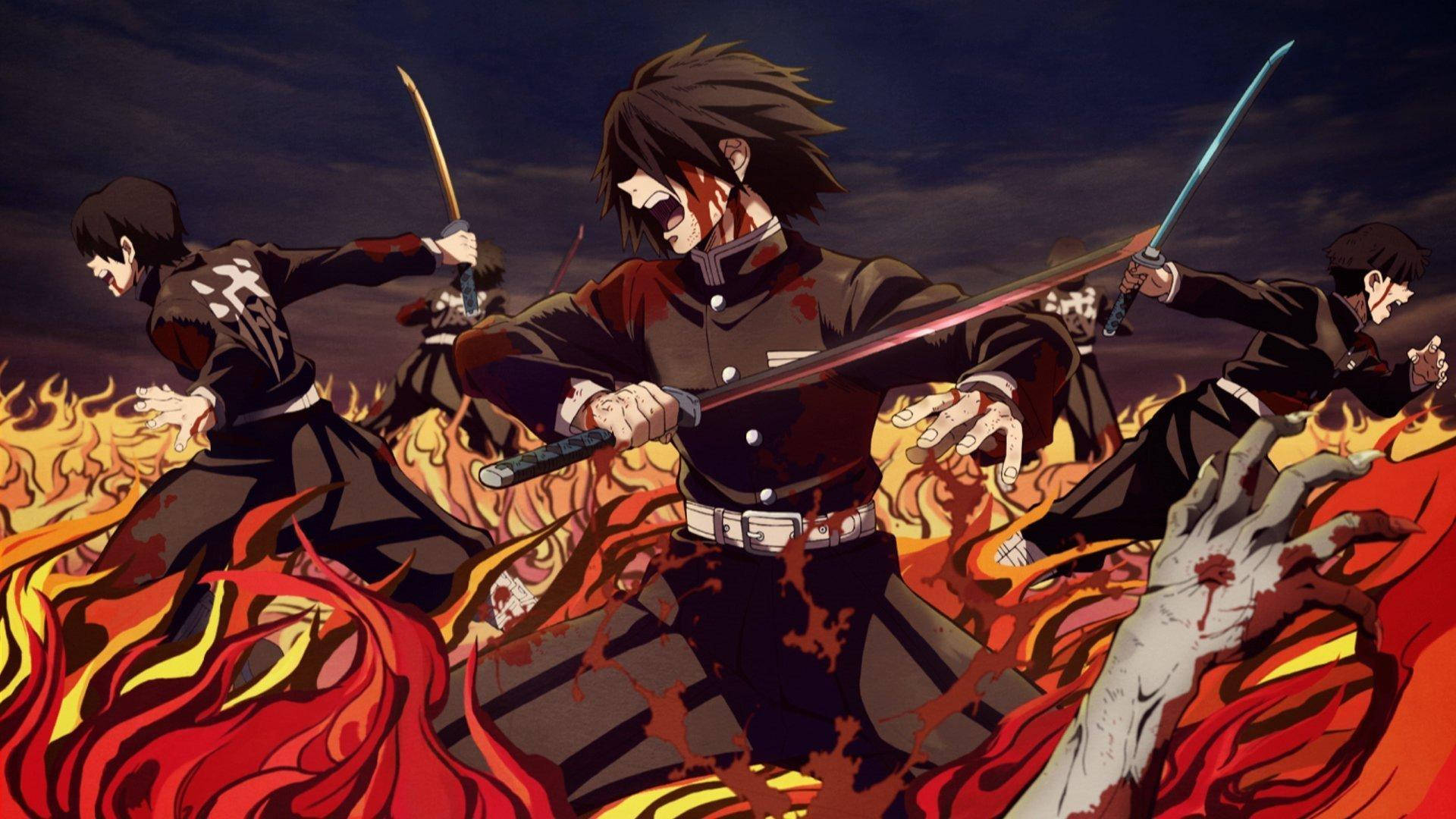 Sabito, anime warriors, fiery flames, Full HD Desktop Wallpaper