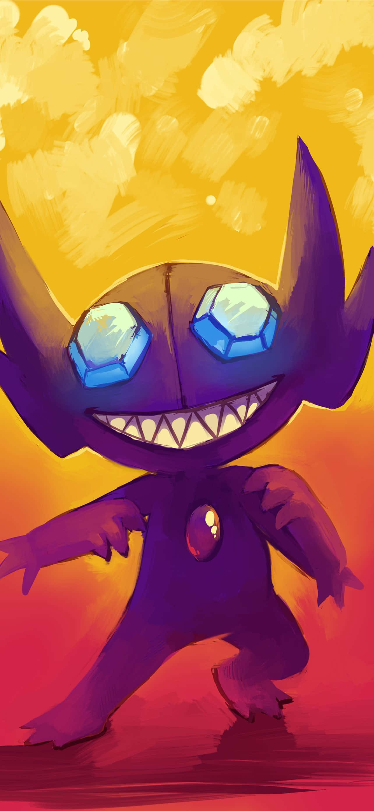 Sableye, purple, glowing blue gem eyes, 2K Phone Wallpaper