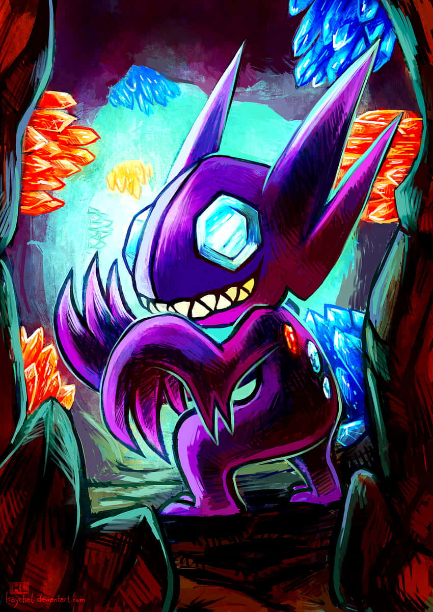 Sableye, cave, fiery crystals, SD Phone Wallpaper
