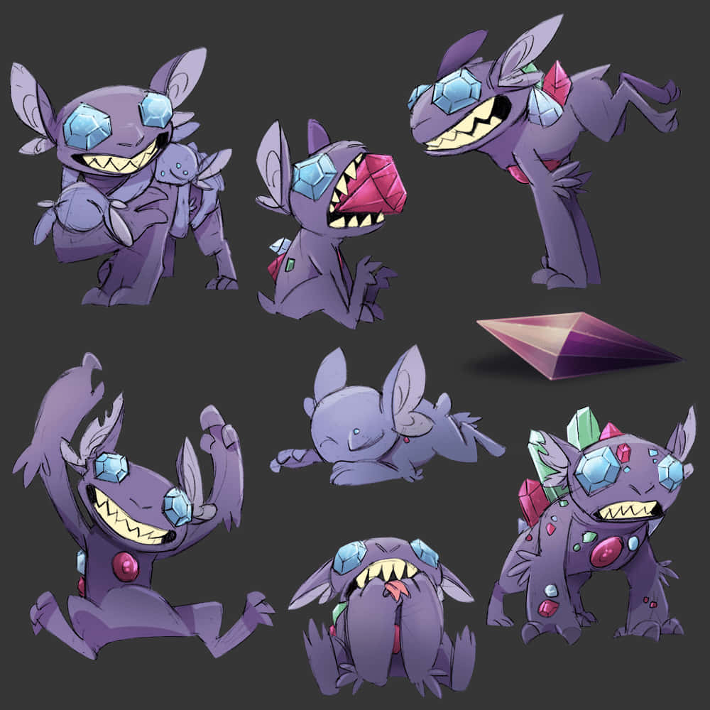 Sableye, purple, cartoon monsters, SD Desktop Wallpaper