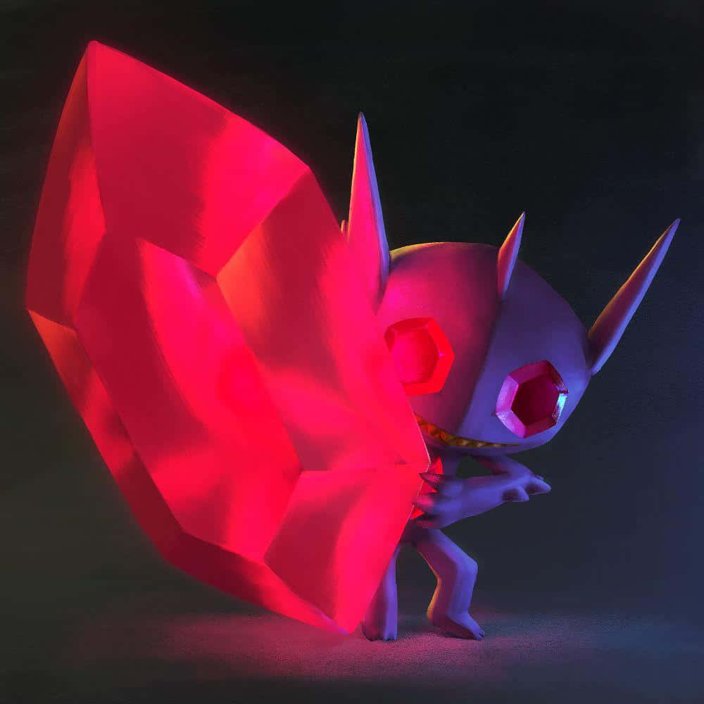 Sableye, glowing red hexagonal eyes, massive radiant red crystal, SD Desktop Wallpaper