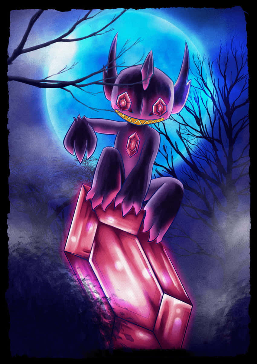 Sableye, Full Moon, purple cartoon monster, SD Phone Wallpaper