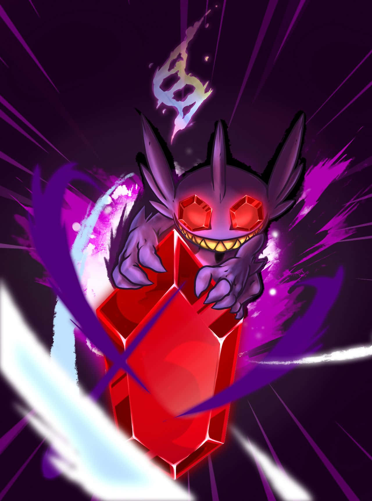 Sableye, purple cartoon creature, glowing red eyes, HD Phone Wallpaper