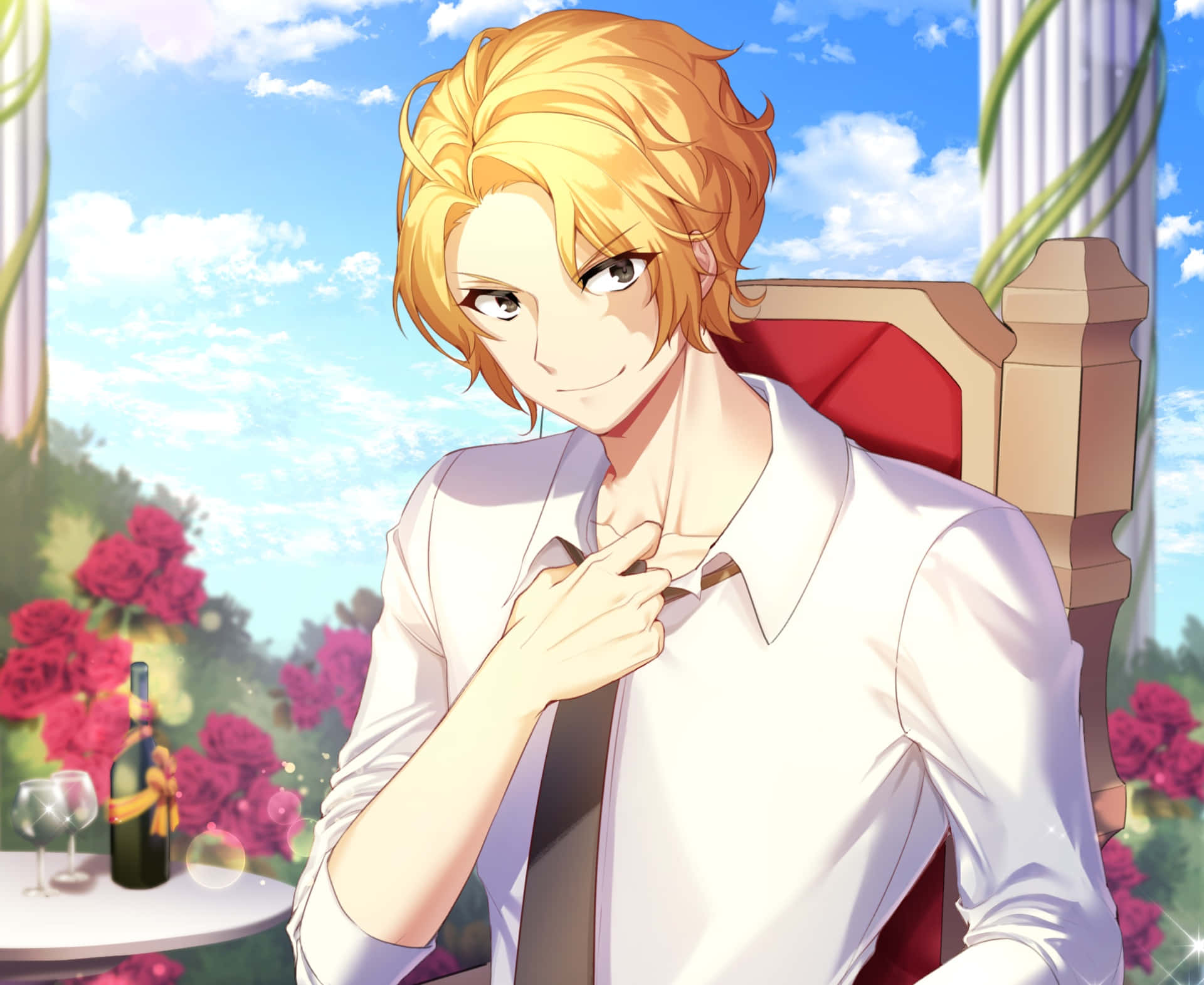 Sabo, golden hair, red roses, Full HD Desktop Wallpaper