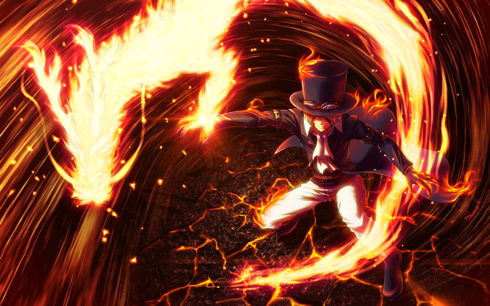 Sabo, top hat, fiery anime character, Full HD Desktop Wallpaper