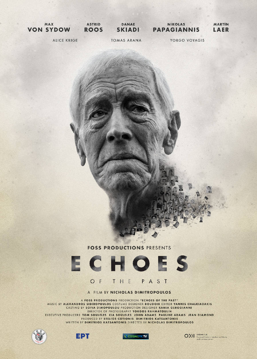 A haunting film poster shows an elderly man's face with smaller faces emerging from his neck like smoke against a muted beige background., SD Phone Wallpaper