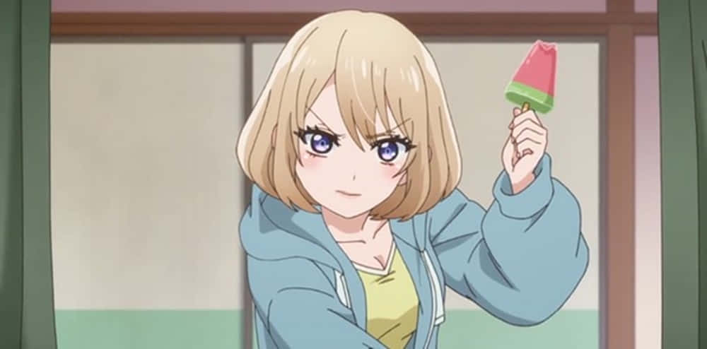 Sachi Umino, blonde bob hair, watermelon popsicle, SD Desktop Wallpaper