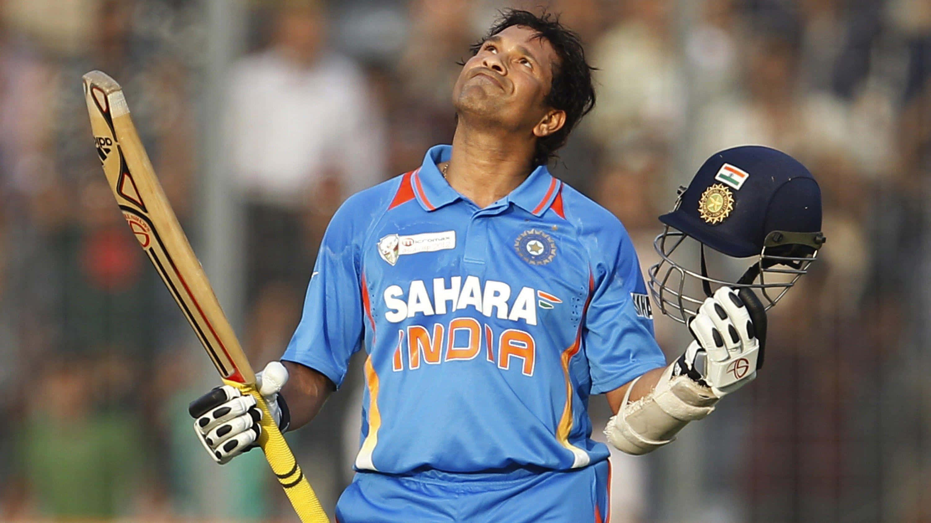 Sachin Tendulkar, blue Sahara India jersey, bat, 2K Desktop Wallpaper