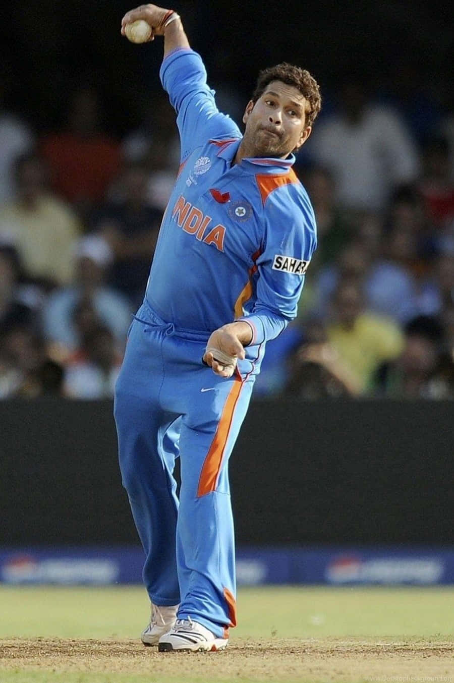Sachin Tendulkar, blue India uniform, stadium field, HD Phone Wallpaper