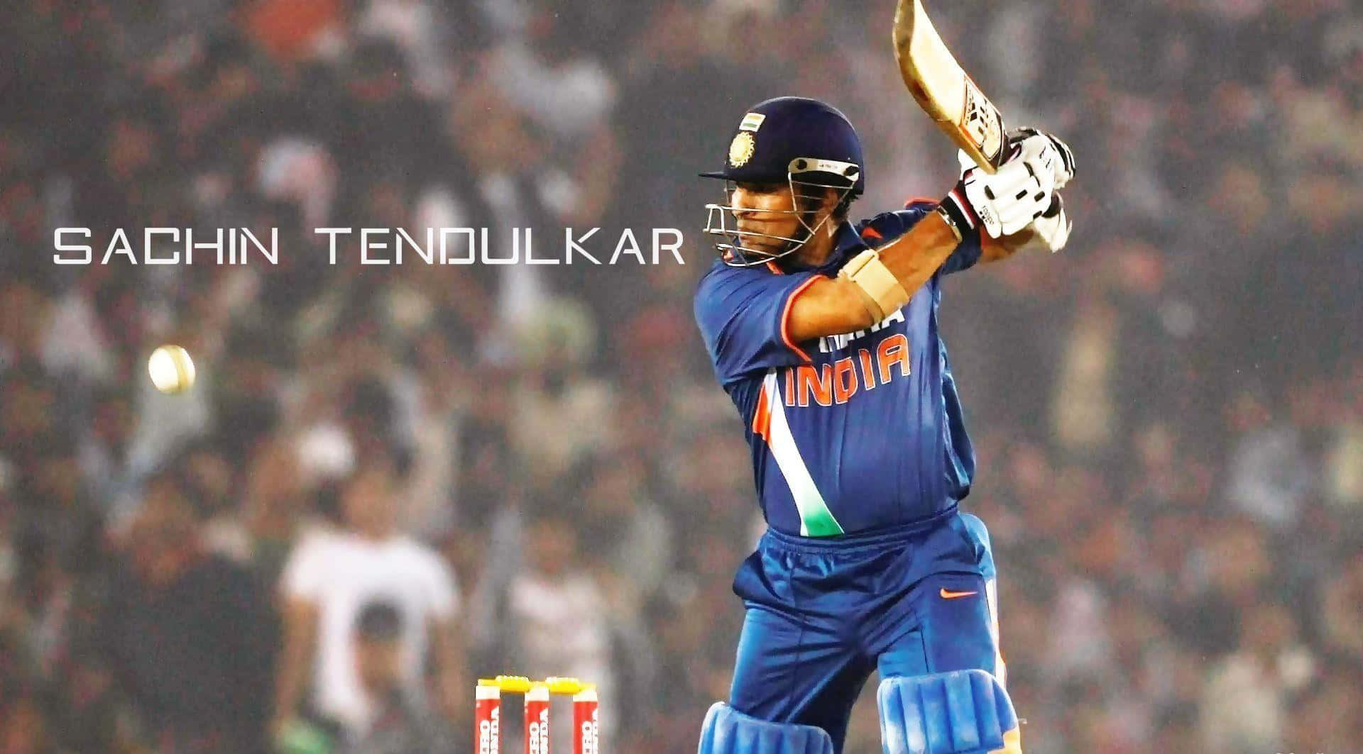 Sachin Tendulkar, blue India uniform, mid-swing, Full HD Desktop Wallpaper