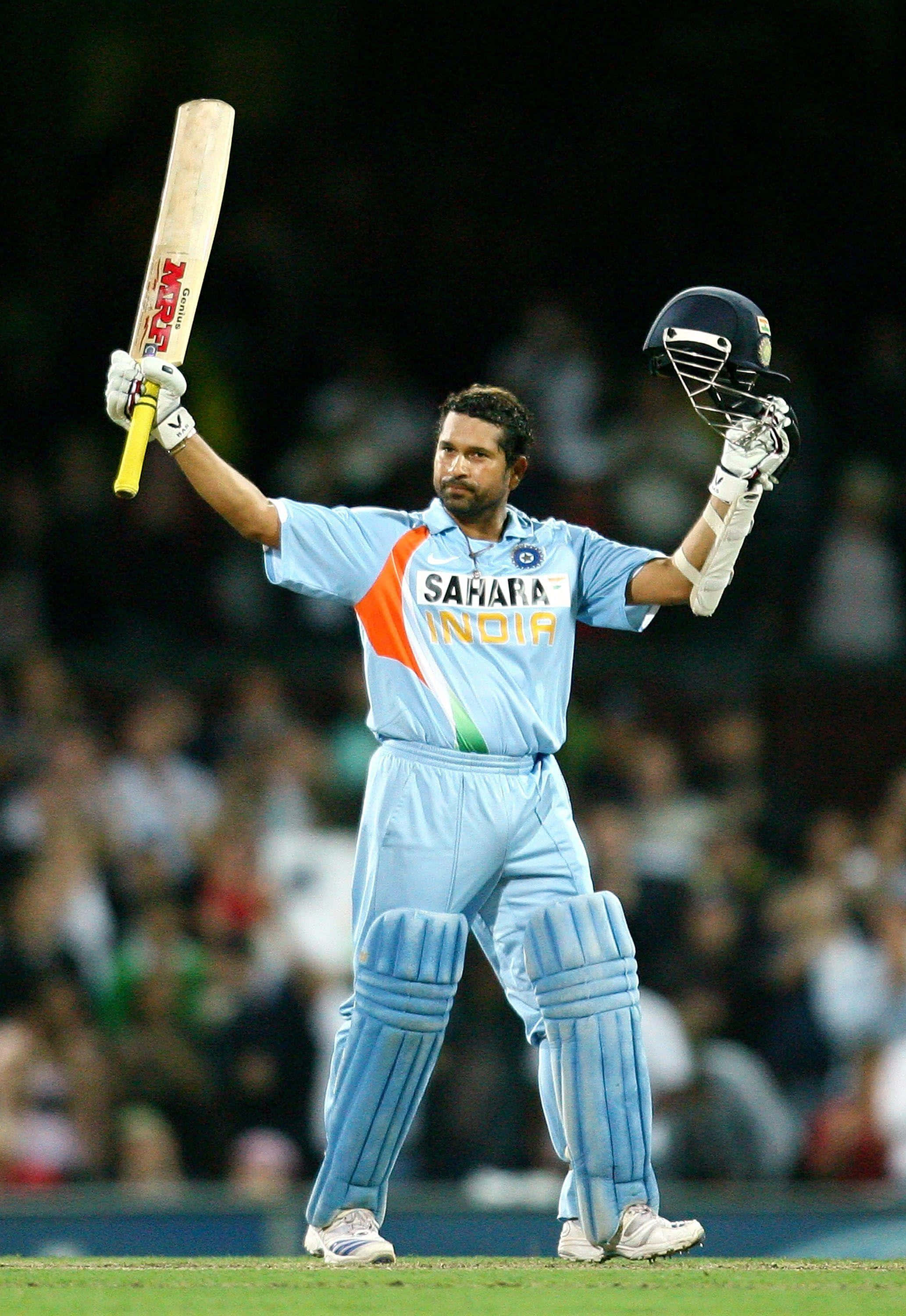 Sachin Tendulkar, light blue uniform, bat, 2K Phone Wallpaper
