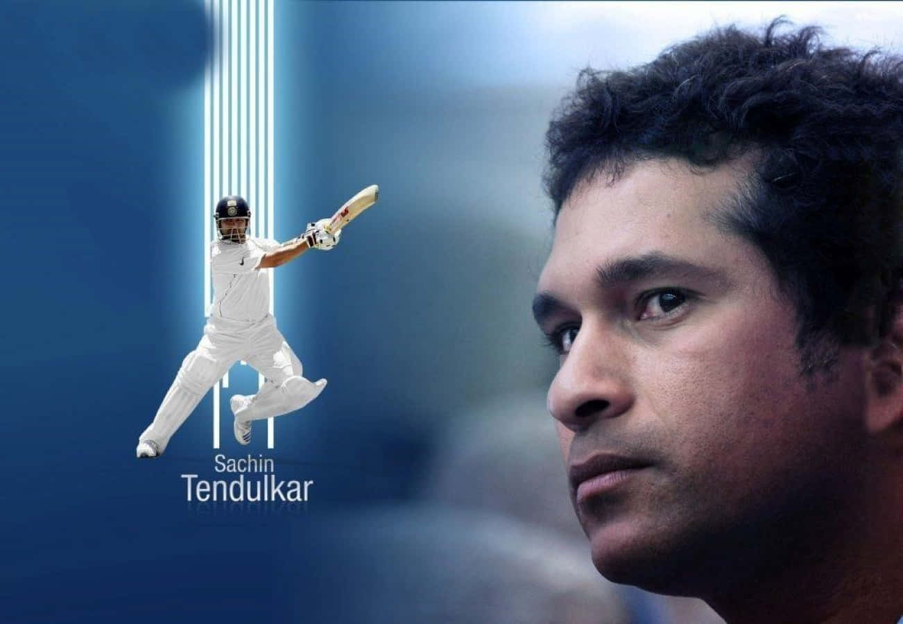 Sachin Tendulkar, white cricket gear, blue background, HD Desktop Wallpaper