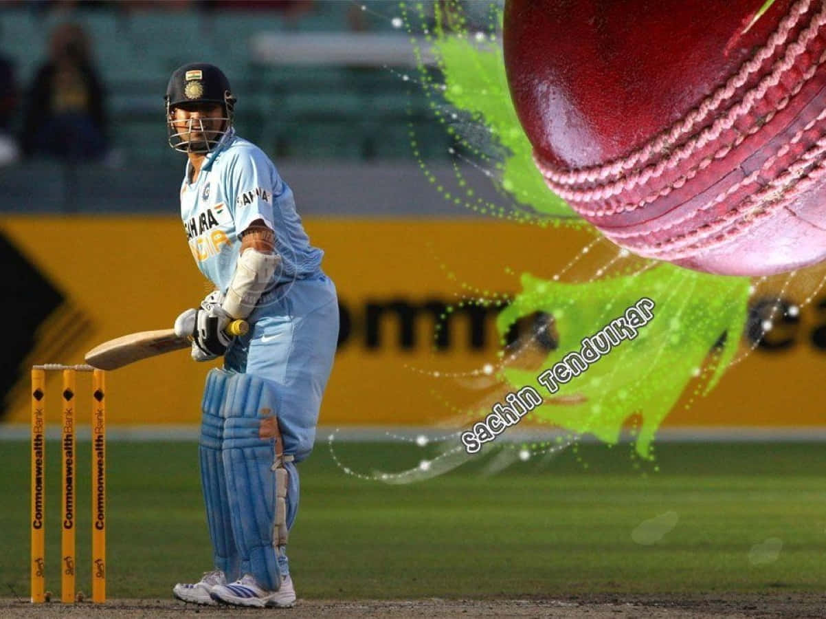 Sachin Tendulkar, blue uniform, giant red ball, SD Desktop Wallpaper