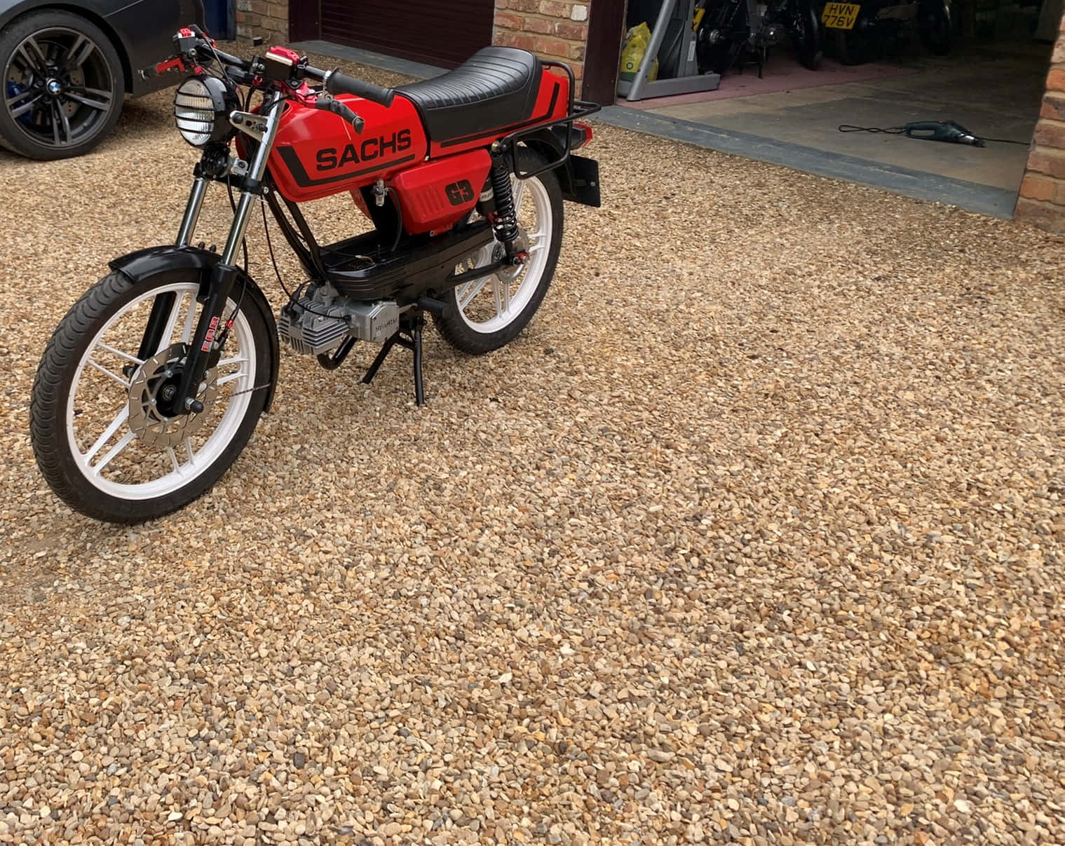 Sachs Motorcycle, red, white wheels, HD Desktop Wallpaper