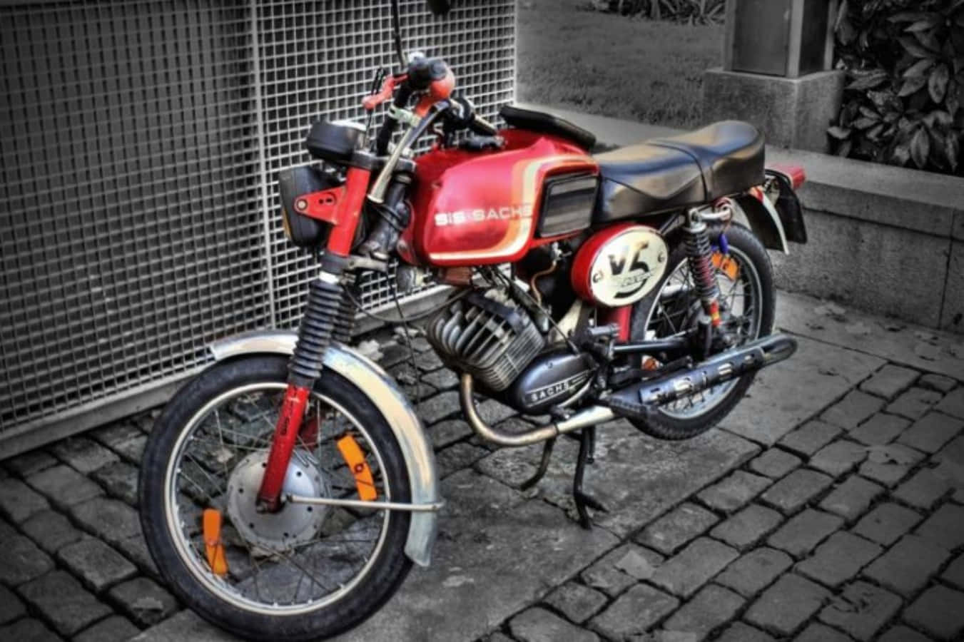 Sachs Motorcycle, vintage red, chrome accents, HD Desktop Wallpaper