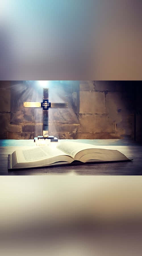 Sacrament, glowing cross, open book, SD Phone Wallpaper