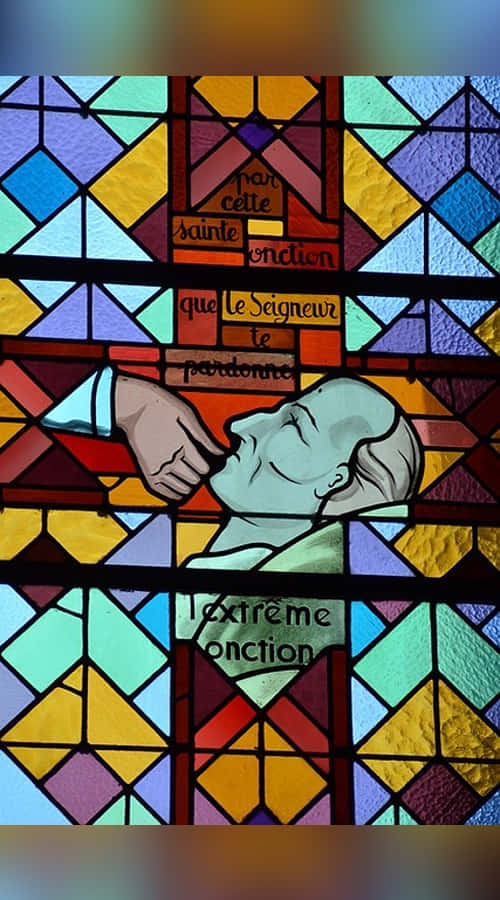 Sacrament, stained glass window, serene figure, SD Phone Wallpaper