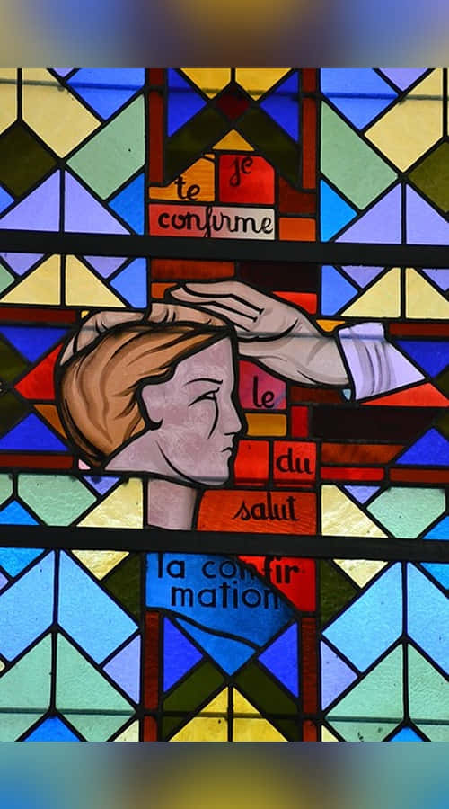 Sacrament 500 x 900, stained glass window, hand blessing a child's head, SD Phone Wallpaper
