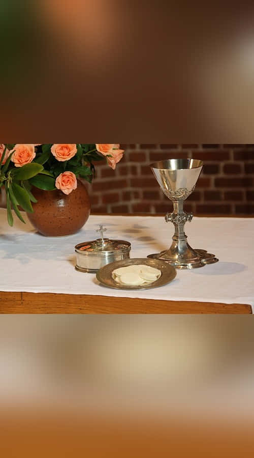 Sacrament, silver chalice, paten, SD Phone Wallpaper