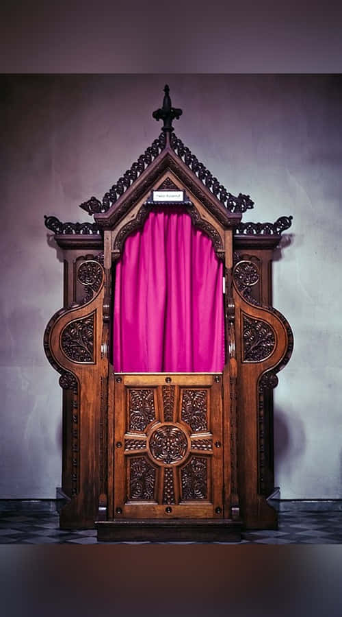 Sacrament 500 x 900, ornate wooden confessional booth, intricate carvings, SD Phone Wallpaper