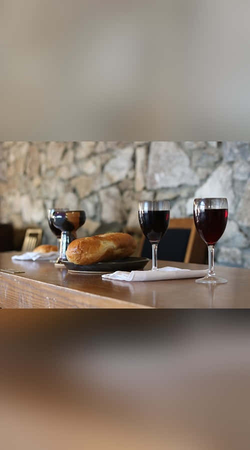 Sacrament, red wine, loaf of bread, SD Phone Wallpaper