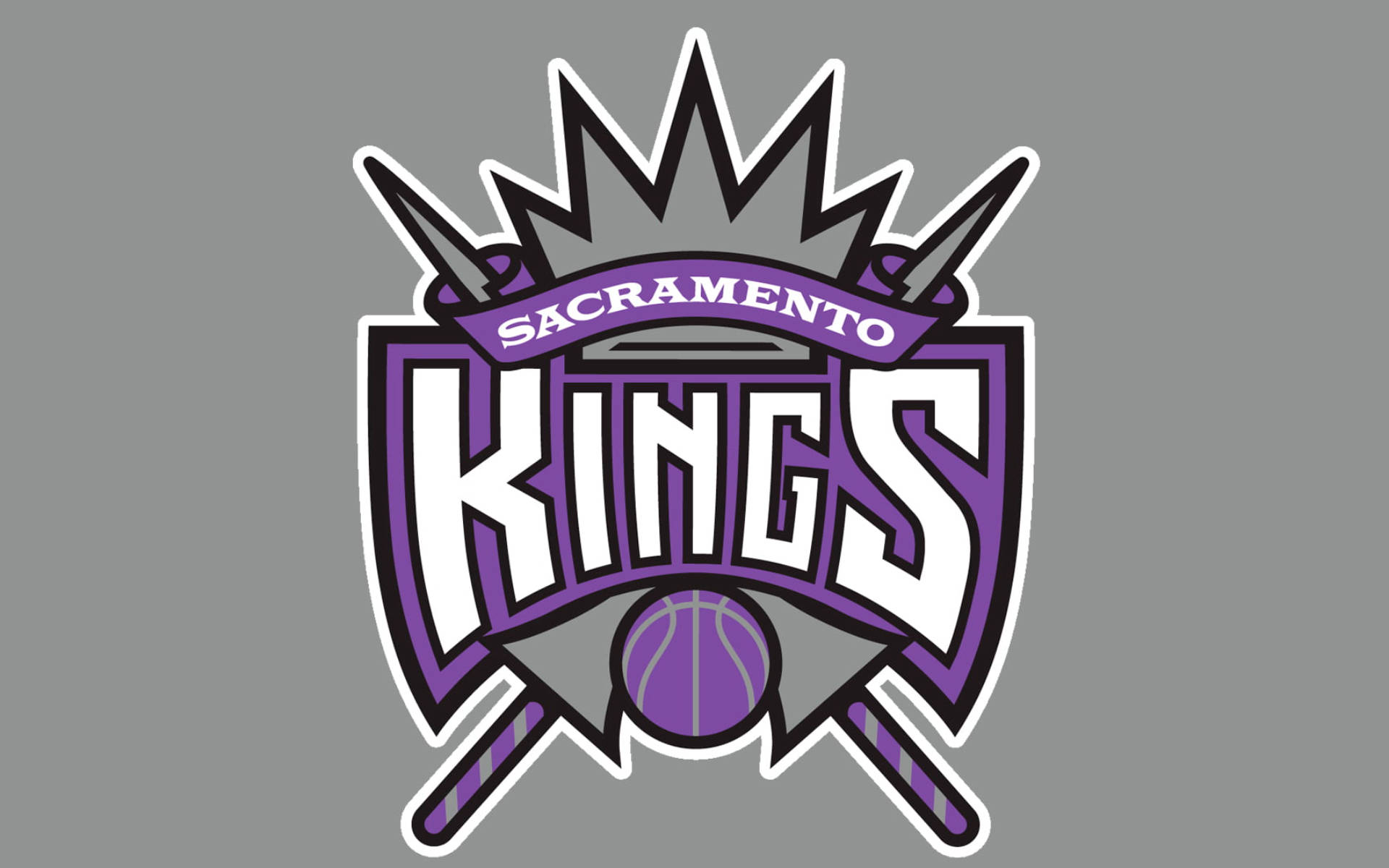 Sacramento Kings, purple and white crown, crossed swords, Full HD Desktop Wallpaper