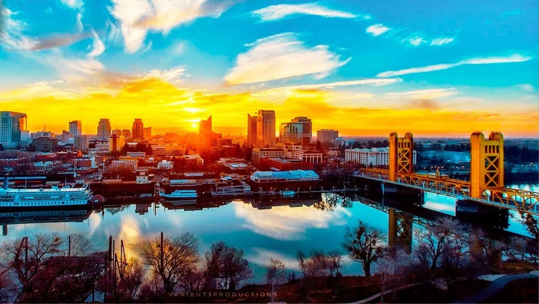 sunset, Sacramento, city skyline, SD Desktop Wallpaper