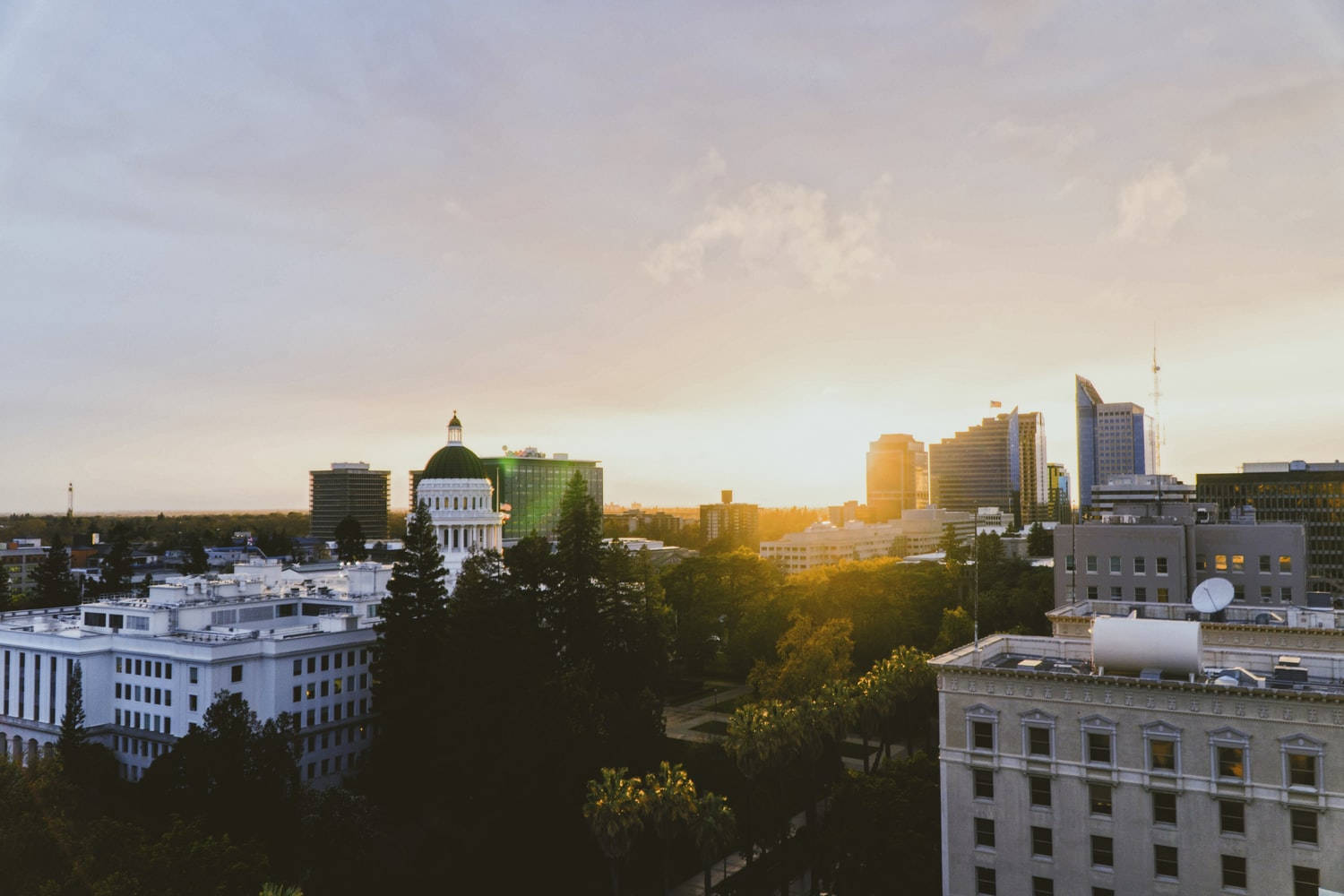 Sacramento, Sunset, skyscrapers, HD Desktop Wallpaper