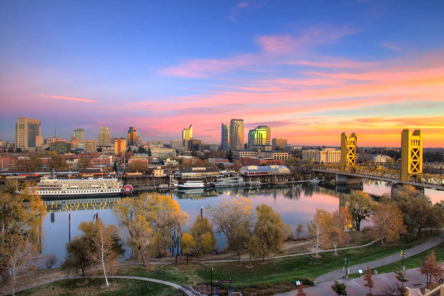 Sacramento, sunset, river, HD Desktop Wallpaper