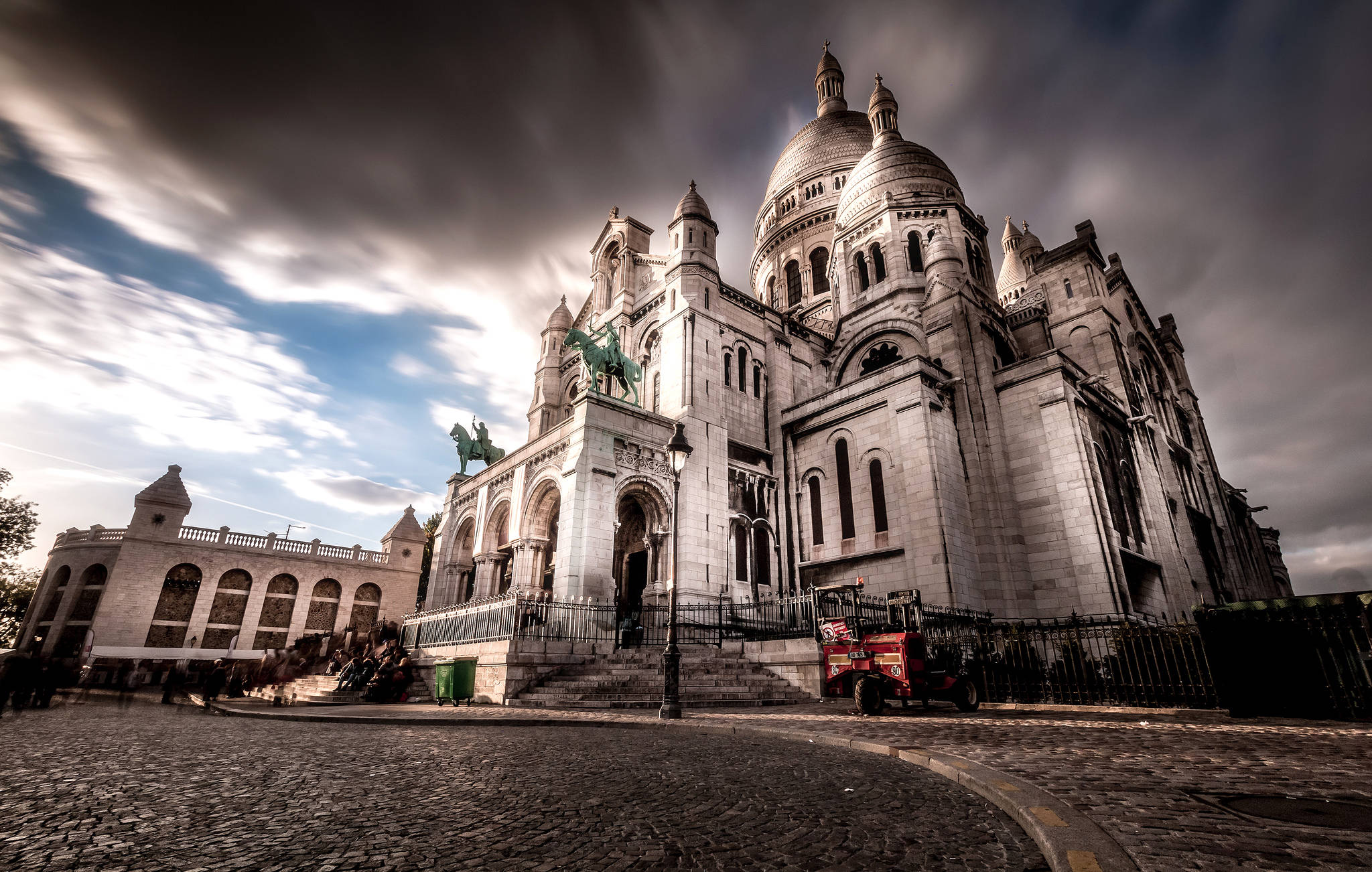 Sacre Coeur, white stone basilica, domes, Full HD Desktop Wallpaper