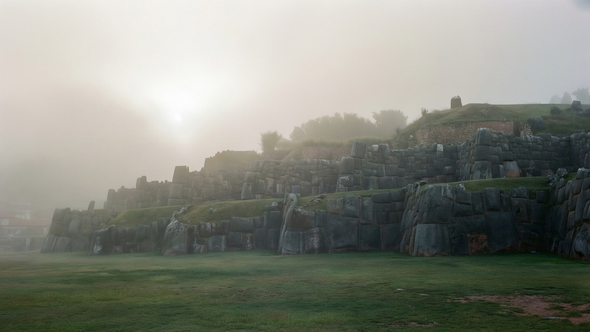 Sacsayhuaman, Ethereal foggy morning, fortress, Full HD Desktop Wallpaper