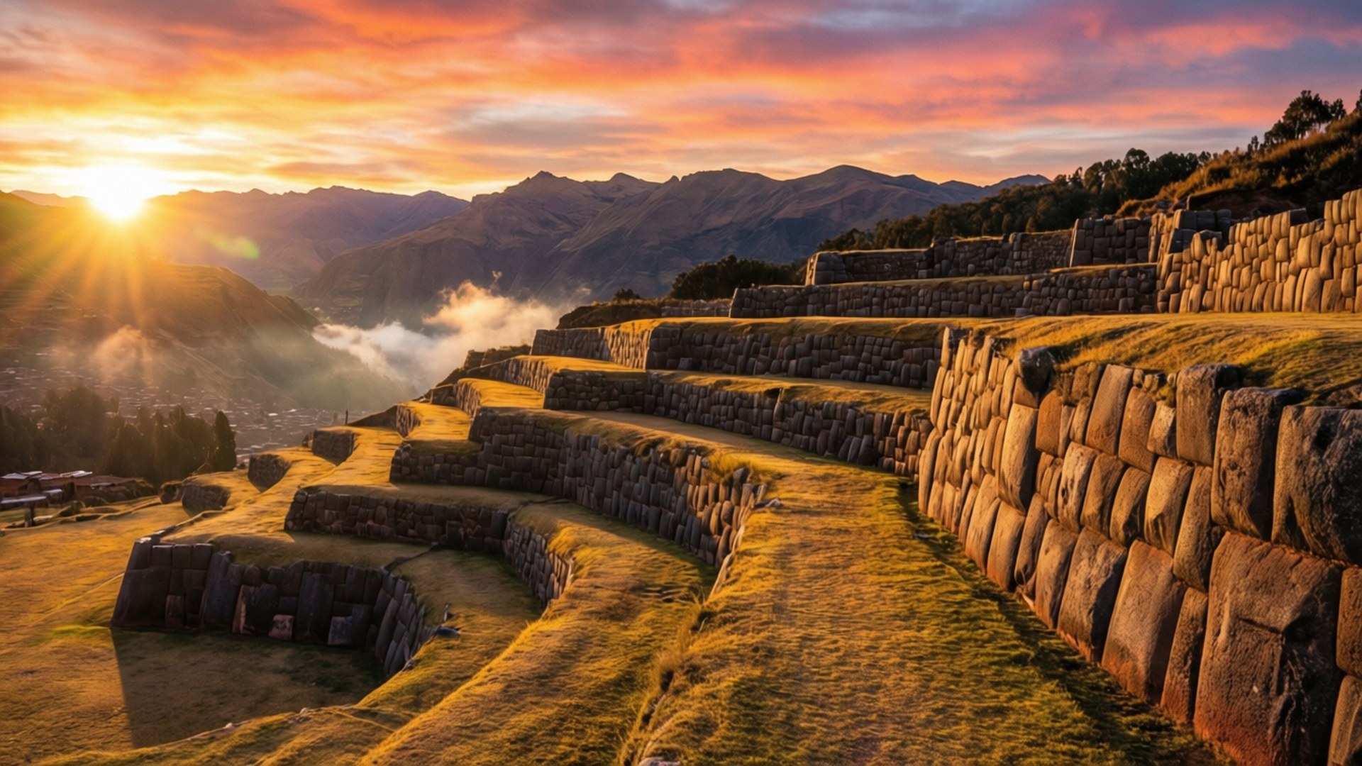 Sacsayhuaman, golden dawn, sunrise, Full HD Desktop Wallpaper
