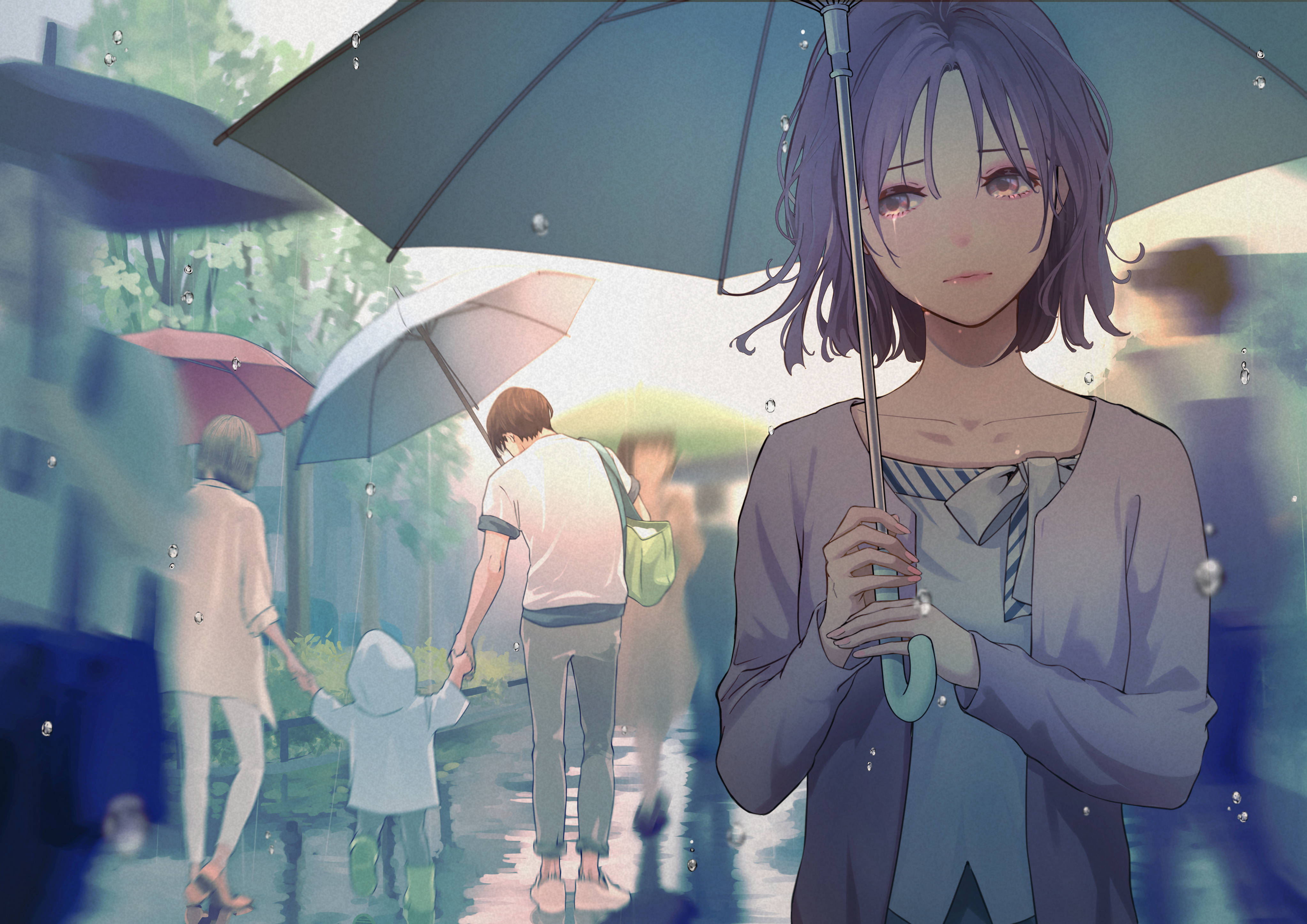 anime girl, purple hair, umbrella, 4K Desktop Wallpaper