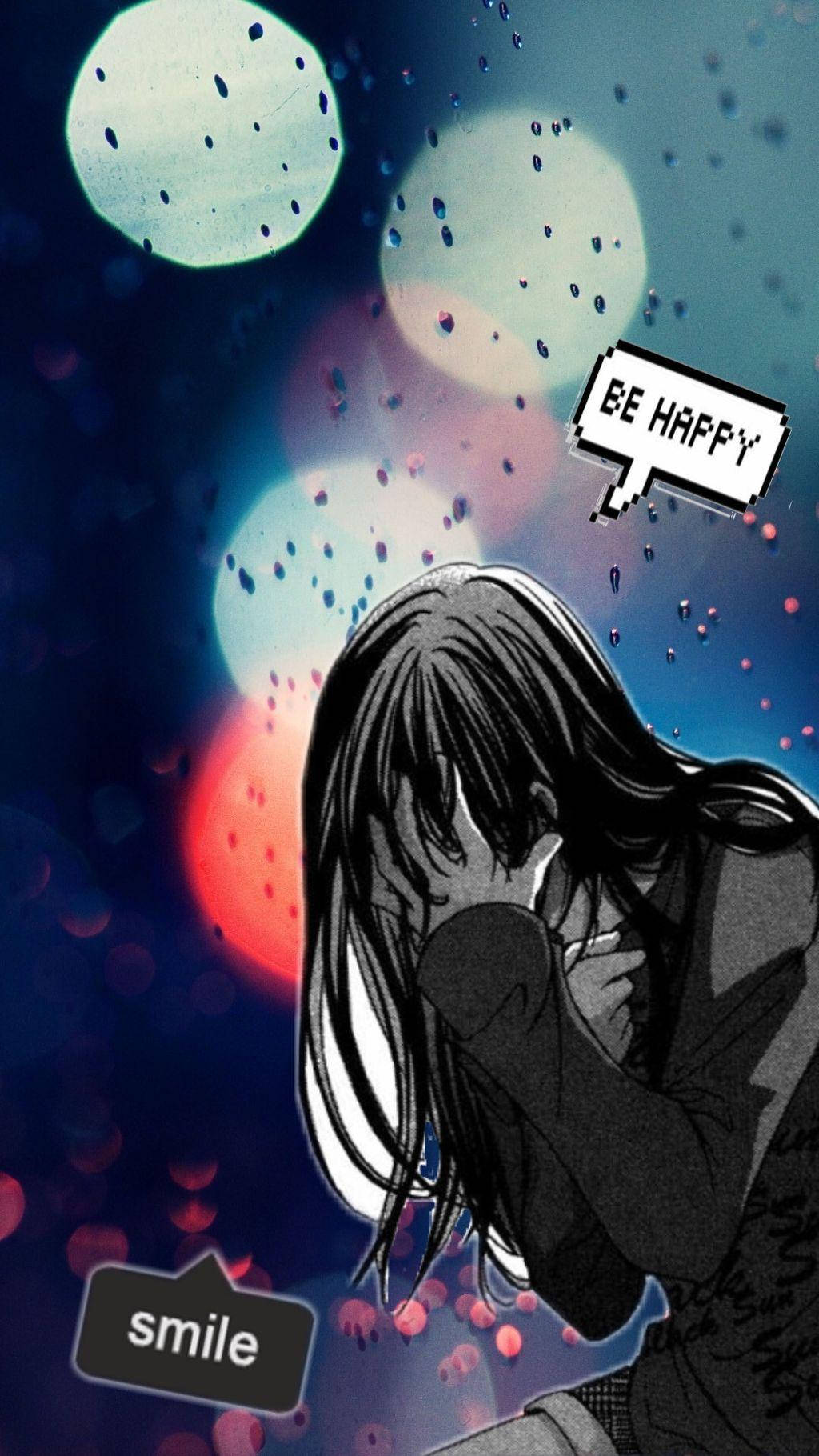 Sad Aesthetic Anime Girl, bokeh cityscape, raindrops, HD Phone Wallpaper