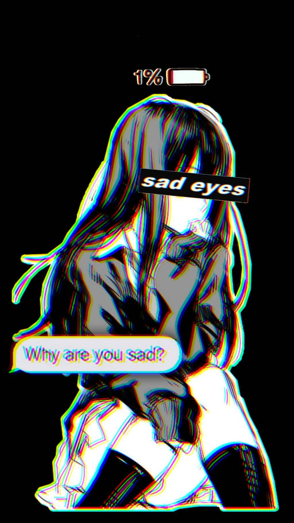 sad aesthetic anime girl, sad eyes, 1% battery icon, HD Phone Wallpaper